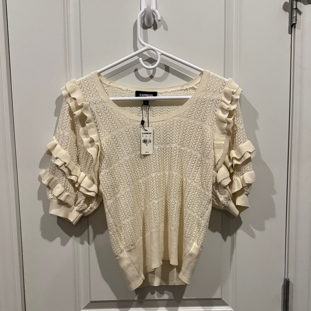 Express Cream Ruffle Sleeve Blouse